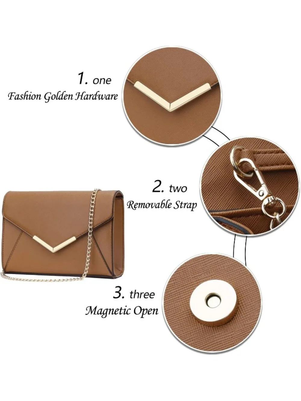 👜 Women's Brown Faux Leather Evening Handbag Party Wedding Prom Clutch Purses